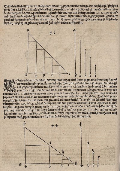 Graphisches Bild einer linearen Funktion und einer exponentiellen Funktion von Albrecht Dürer